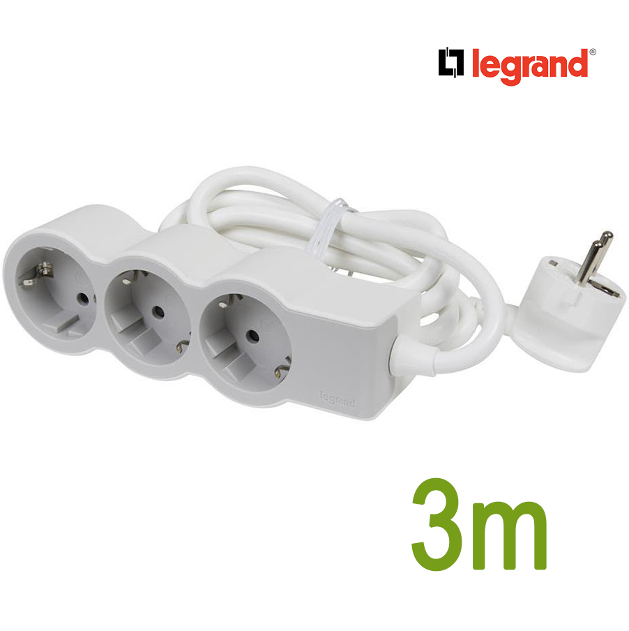 Разклонител БЯЛ 3x2P+E с кабел 3 метра / 3×1.5мм2 Standard NEW Legrand