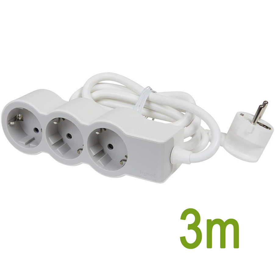 Разклонител БЯЛ 3x2P+E с кабел 3 метра / 3×1.5мм2 Standard NEW Legrand