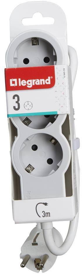 Разклонител БЯЛ 3x2P+E с кабел 3 метра / 3×1.5мм2 Standard NEW Legrand