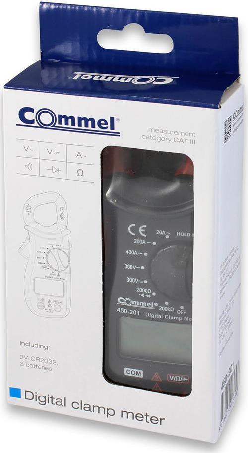 Дигитални амперклещи, AC/DC 300V, 200Ohm, AC 20-400A кат.III, Commel