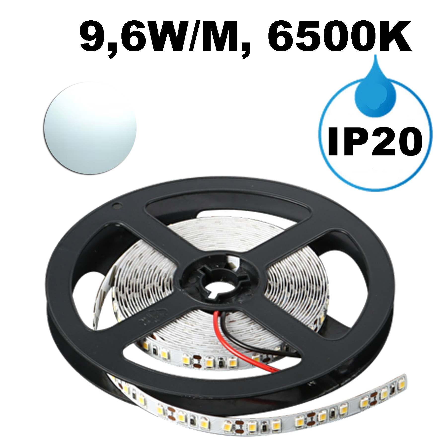LED ЛЕНТА, 9,6W/M, 6500K, 12V DC, SMD2835, 120 LEDS/M, IP20)