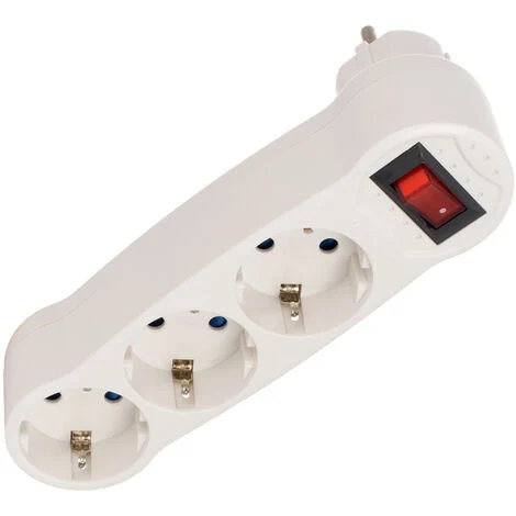 Троен адаптер, 2P+T, 16A, 250V, с ключ, Бял
