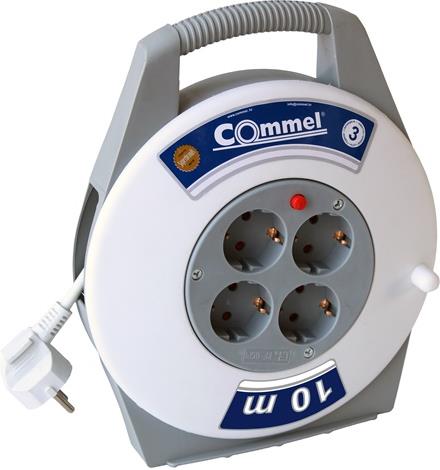 Макара в кутия бяла 10м IP20 H05VV-F 3G1mm2 термична защита 4 шуко Commel