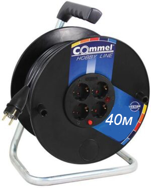 Макара черна 40м IP20 H05VV-F 3G2.5mm2 термична защита 4 шуко Commel