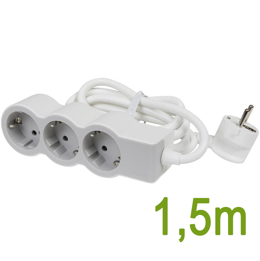 Разклонител БЯЛ 3x2P+E с кабел 1.5 метра / 3×1.5мм2 Standard NEW Legrand