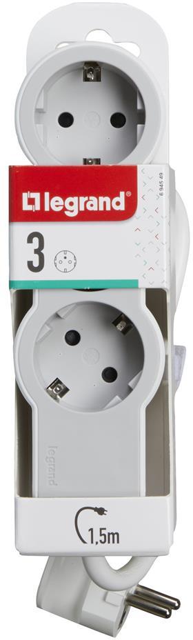 Разклонител БЯЛ 3x2P+E с кабел 1.5 метра / 3×1.5мм2 Standard NEW Legrand
