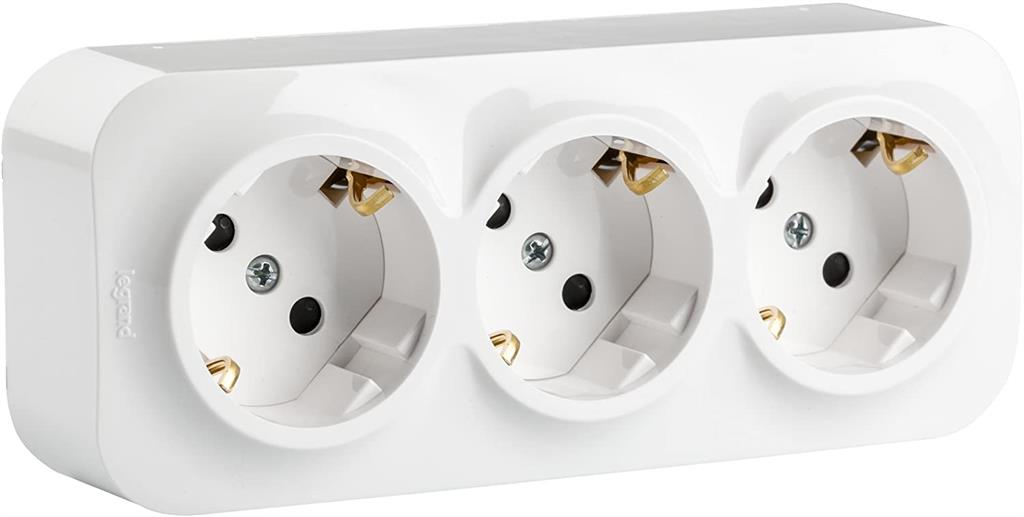 Контакт шуко ТРОЕН IP21 открит монтаж цвят Бял /замостени гнезда/ Forix Legrand