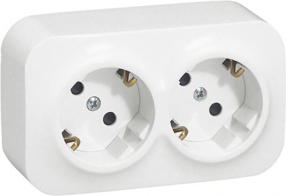 Контакт шуко ДВОЕН IP21 открит монтаж Forix Бял /замостени двете гнезда/ Legrand