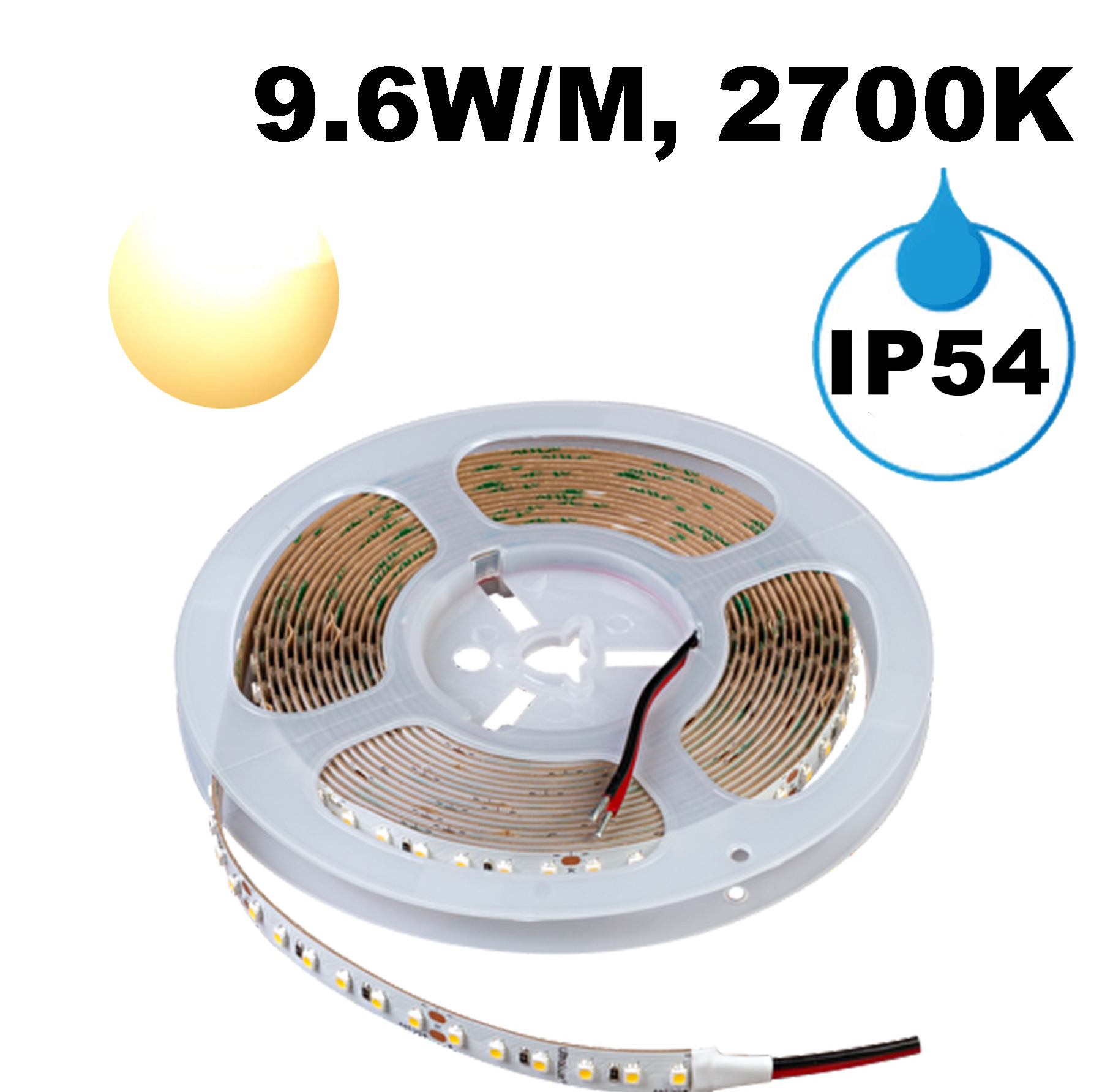 Професионална LED лента топло бяла IP54 5m 24V DC 120° 9.6W/m, 2700K SMD
