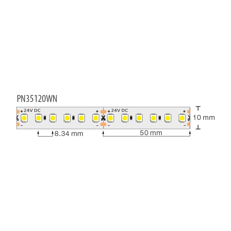 Професионална LED лента топло бяла IP54 5m 24V DC 120° 9.6W/m, 2700K SMD