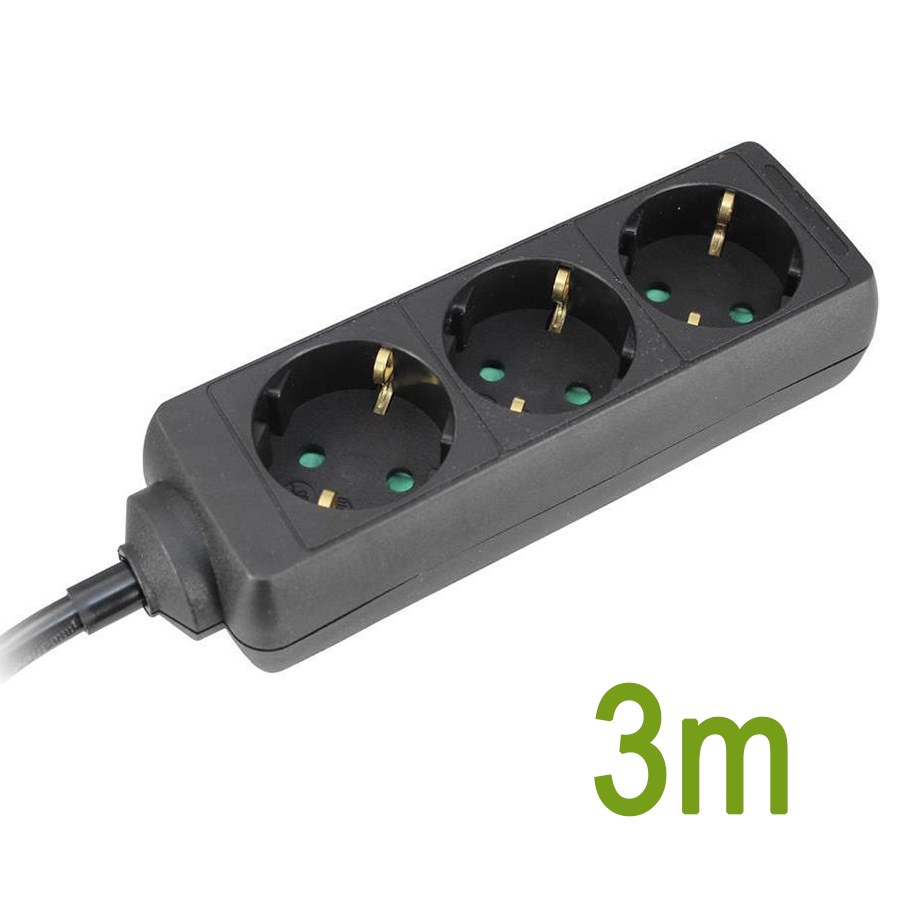 Разклонител ЧЕРЕН 3x2P+E с кабел 3 метра / 1.5mm2 Commel