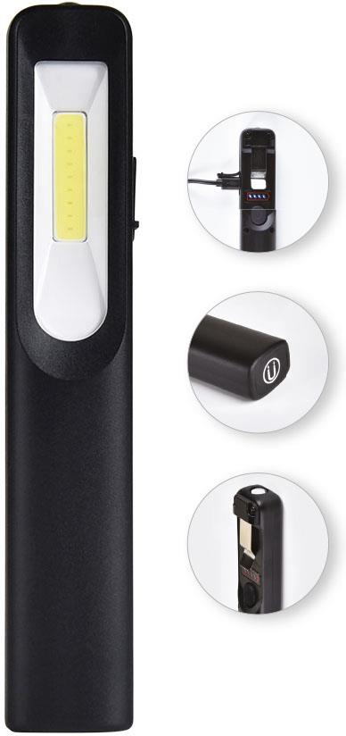 Работна преносима LED лампа 3W+3W COB 250lm с батерия 3.7V 1200 mAh USB зарядно IP44 Commel