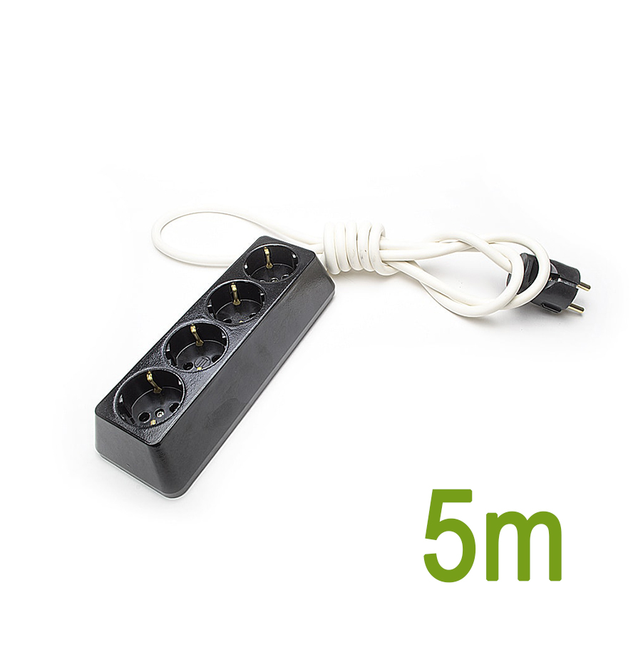 Подвижен контакт с кабел 5м /3х1.5мм2/, Четворен, 16А, 250V, Черен
