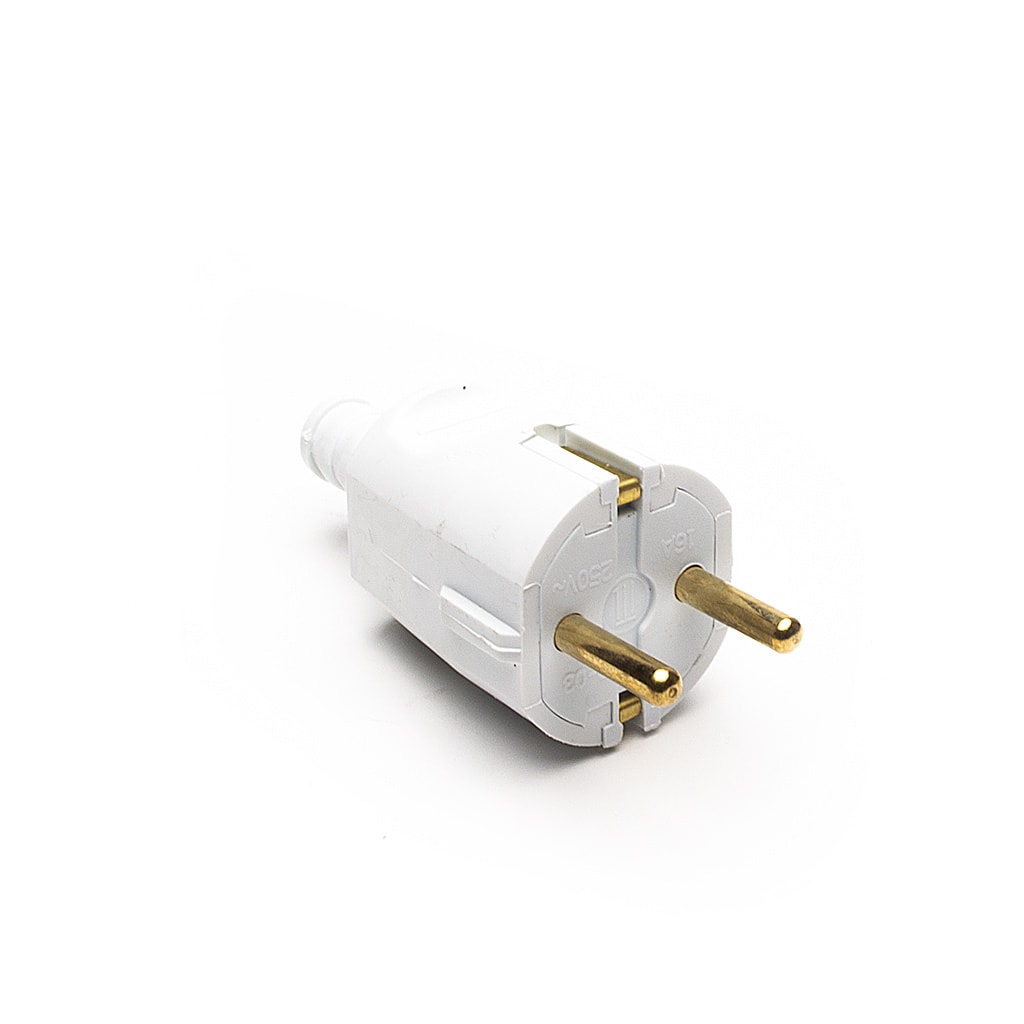 Щепсел шуко, Гумиран, 16A, 230V, Бял