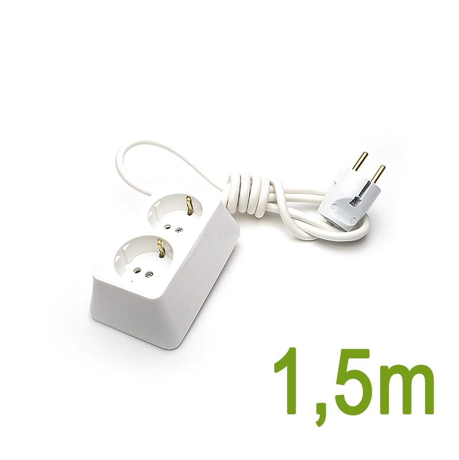 Подвижен контакт с кабел 1.5м /3х1мм2/, Двоен, 16А, 250V, Бял