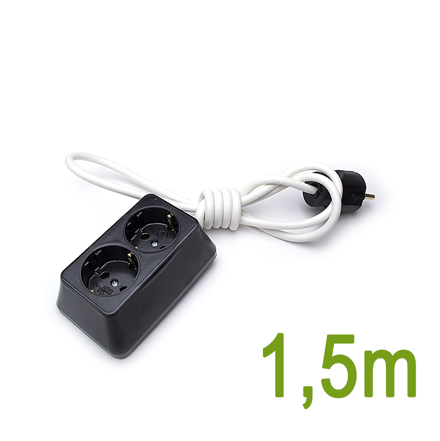 Подвижен контакт с кабел 1.5м /3х1мм2/, Двоен, 16А, 250V, Черен