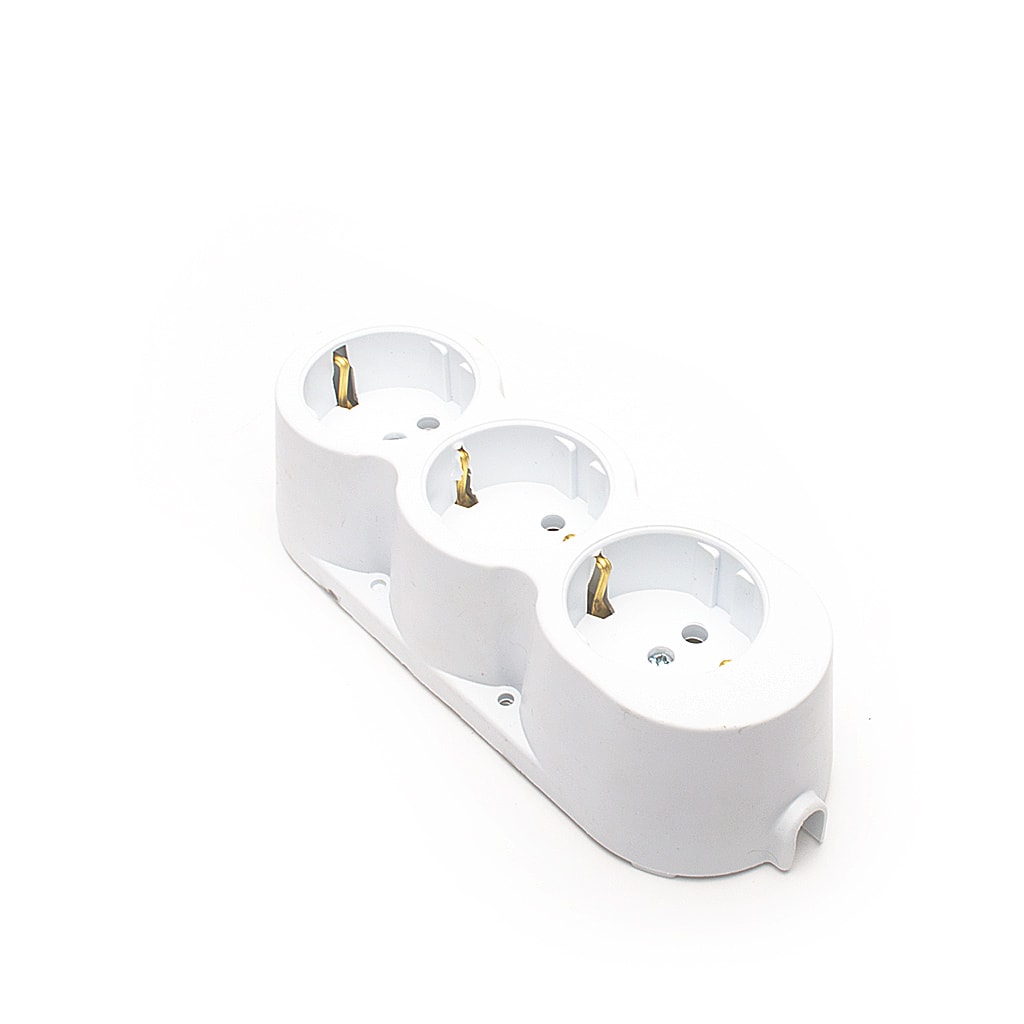Подвижен контакт, Троен, Удароустойчив, 16А, 230V, Бял