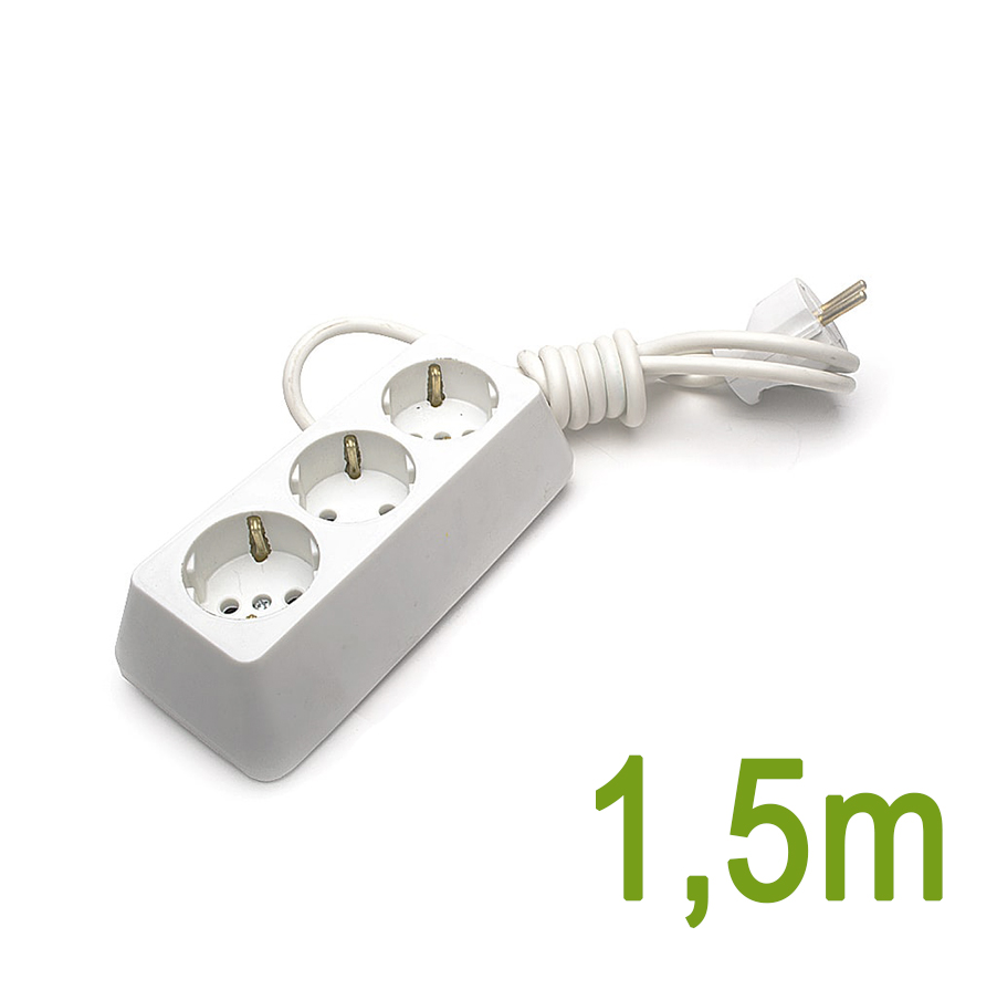 Подвижен контакт с кабел 1.5м /3х1 мм2/, Троен, 16A, 250V, Бял