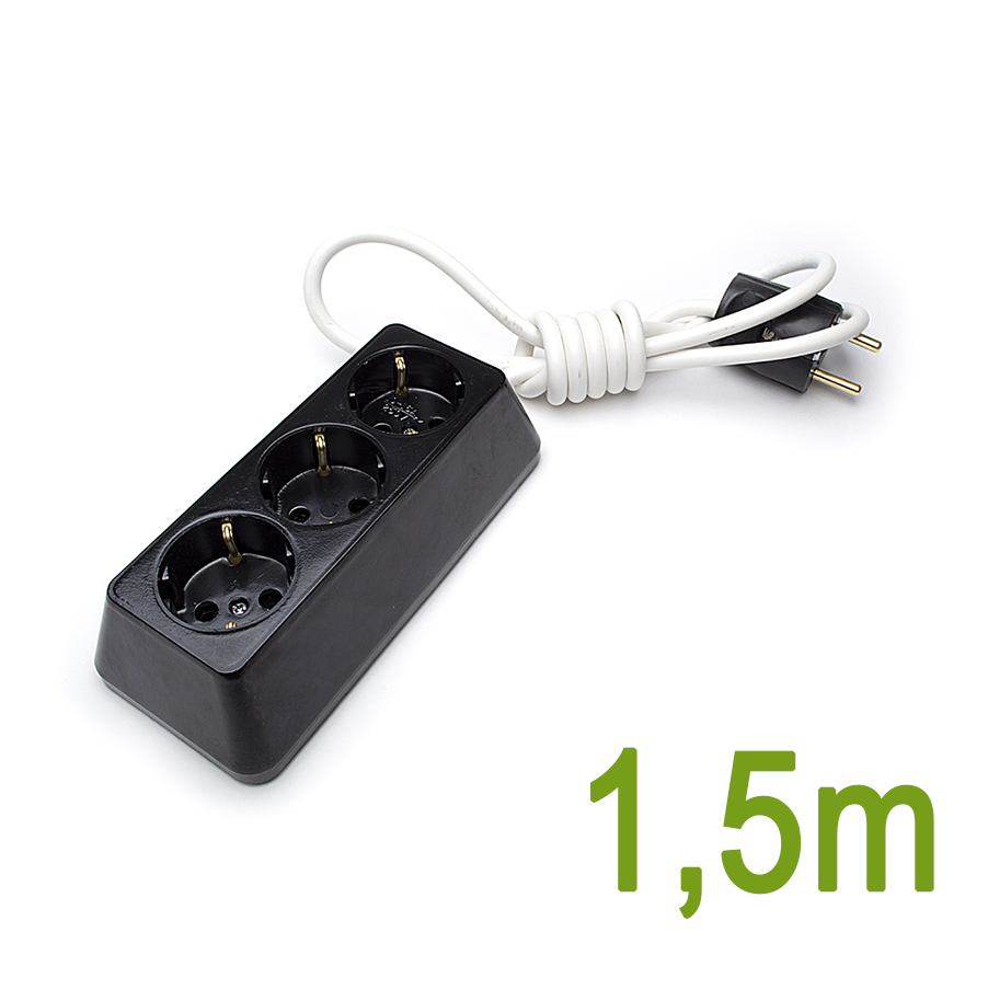 Подвижен контакт с кабел 1.5м /3х1мм2 Троен, 16А, 250V, Черен