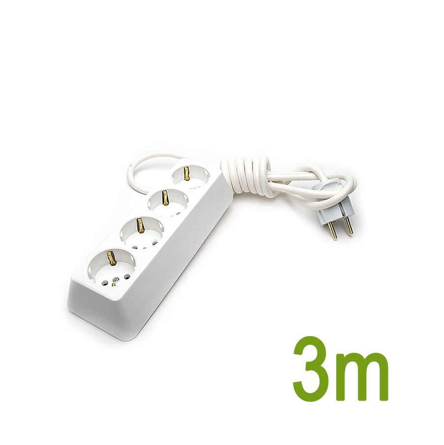 Подвижен контакт с кабел 3м /3х1.5мм2, Четворен, 16А, 250V, Бял