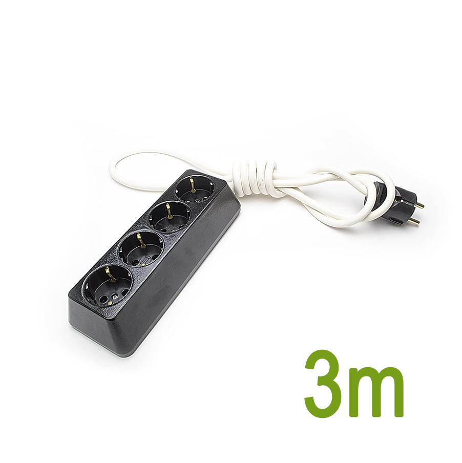 Подвижен контакт с кабел 3м /3х1.5мм2/, Четворен, 16А, 250V, Черен