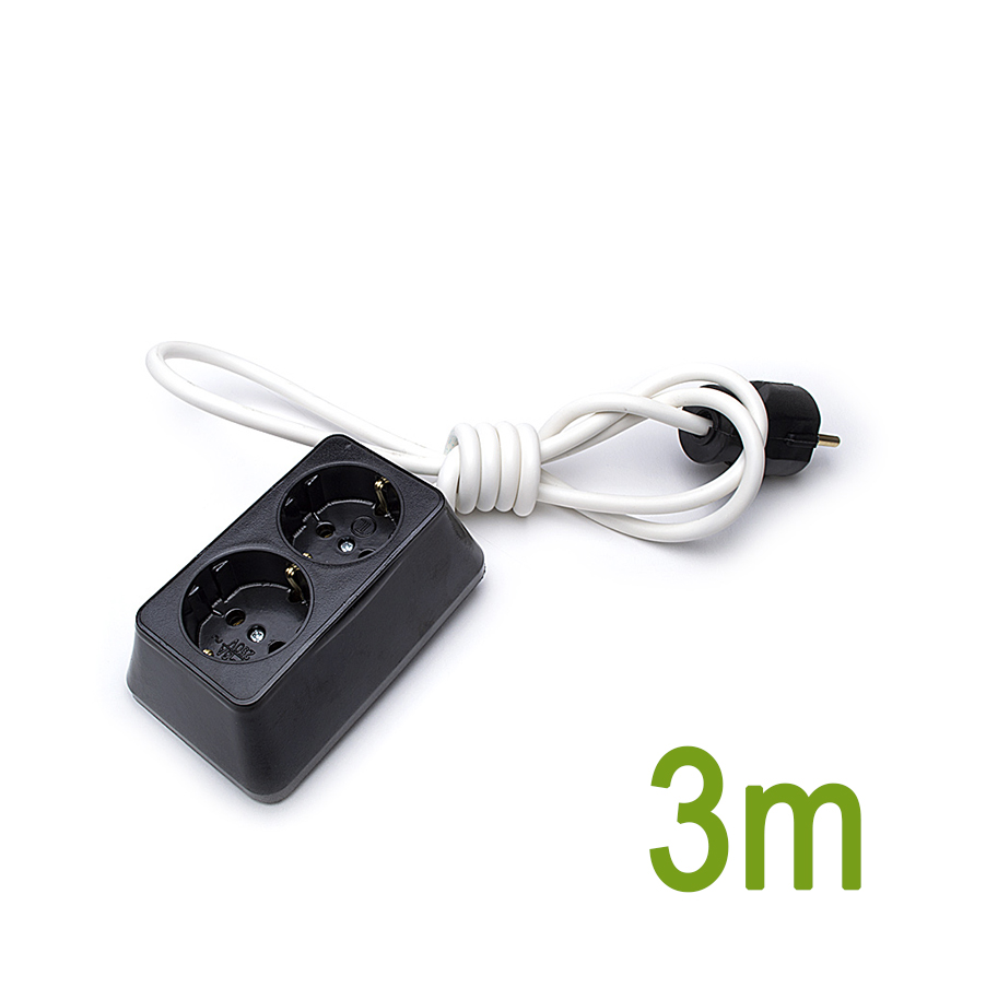 Подвижен контакт с кабел 3м /3х1.5мм2/, Двоен, 16А, 250V, Черен