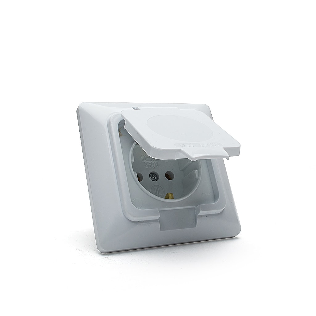 Противовлажен контакт за скрит монтаж, Единичен, 16А, 230V, IP44, Бял