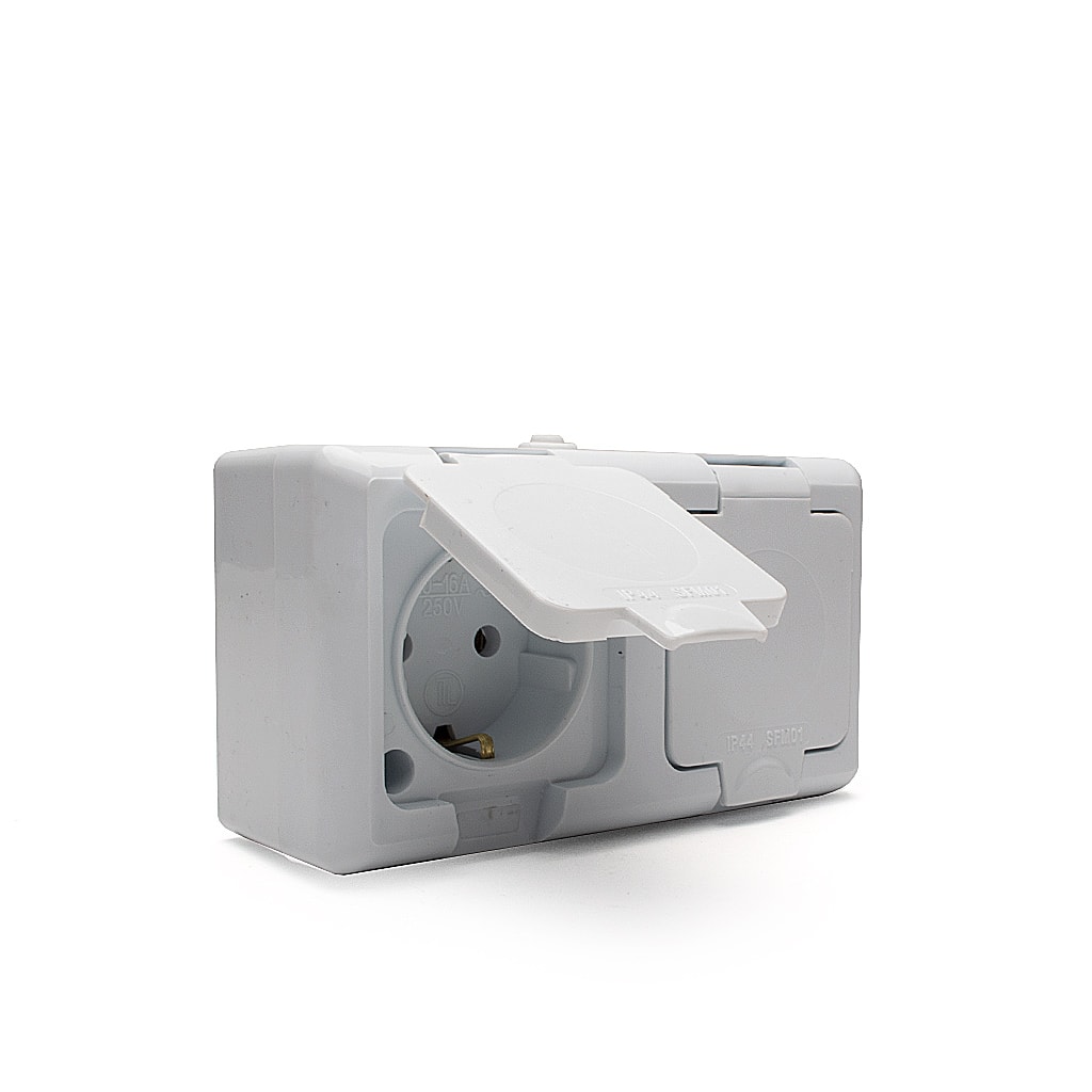 Противовлажен контакт, Двоен, 16А, 230V, IP44, Бял