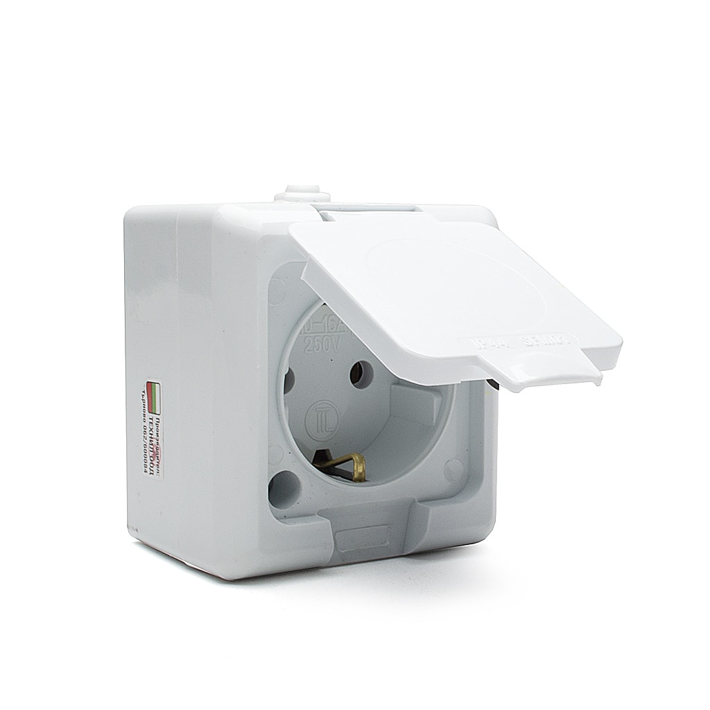Противовлажен контакт IP44, 16 А, 230V, Бял