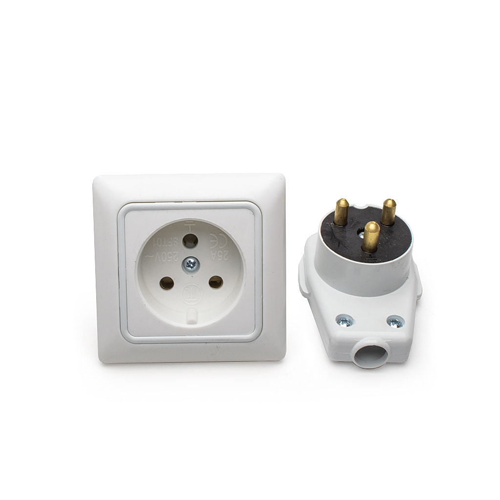 Усилен контакт комплект с щепсел, 25 A, 230V, Бял