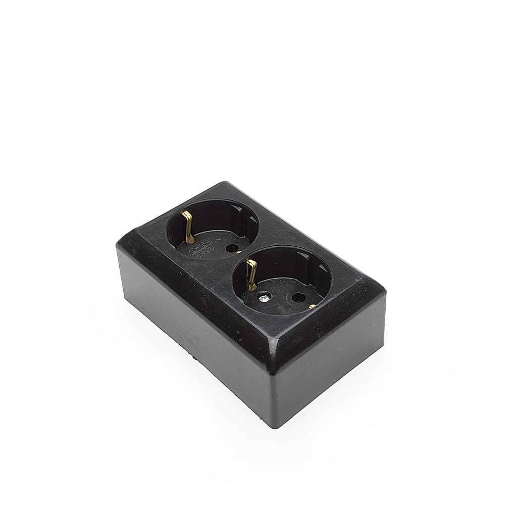 Контакт за открит монтаж, Двоен, 16А, 230V, Черен