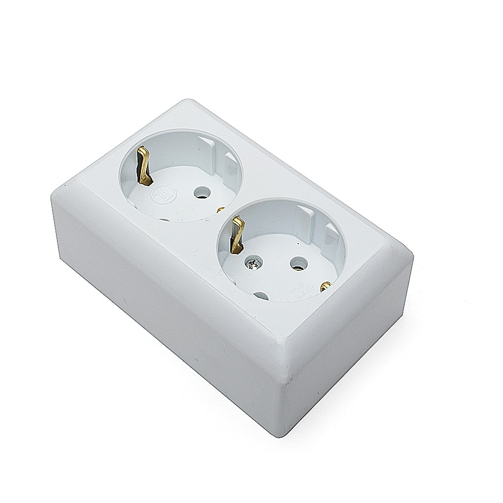 Контакт за открит монтаж, Двоен, 16А, 230V, Бял