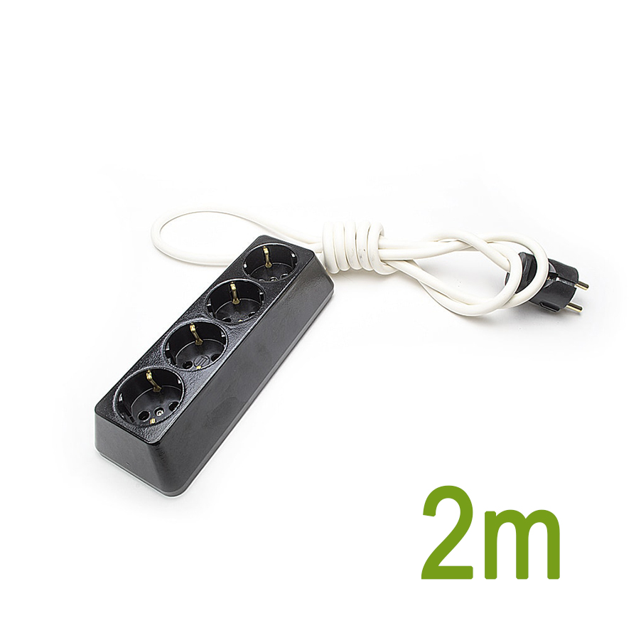 Подвижен контакт с кабел 2 м. /3х1,5кв.мм/, четворен, 16А, 250V, Черен