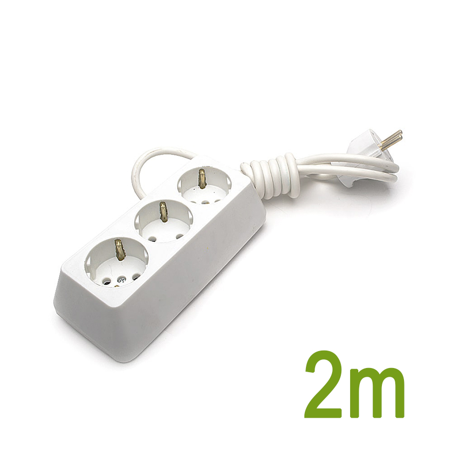 Подвижен контакт с кабел 2 м. /3х1,5кв.мм/, Троен, 16А, 250V, Бял, /Трапец,Месинг/