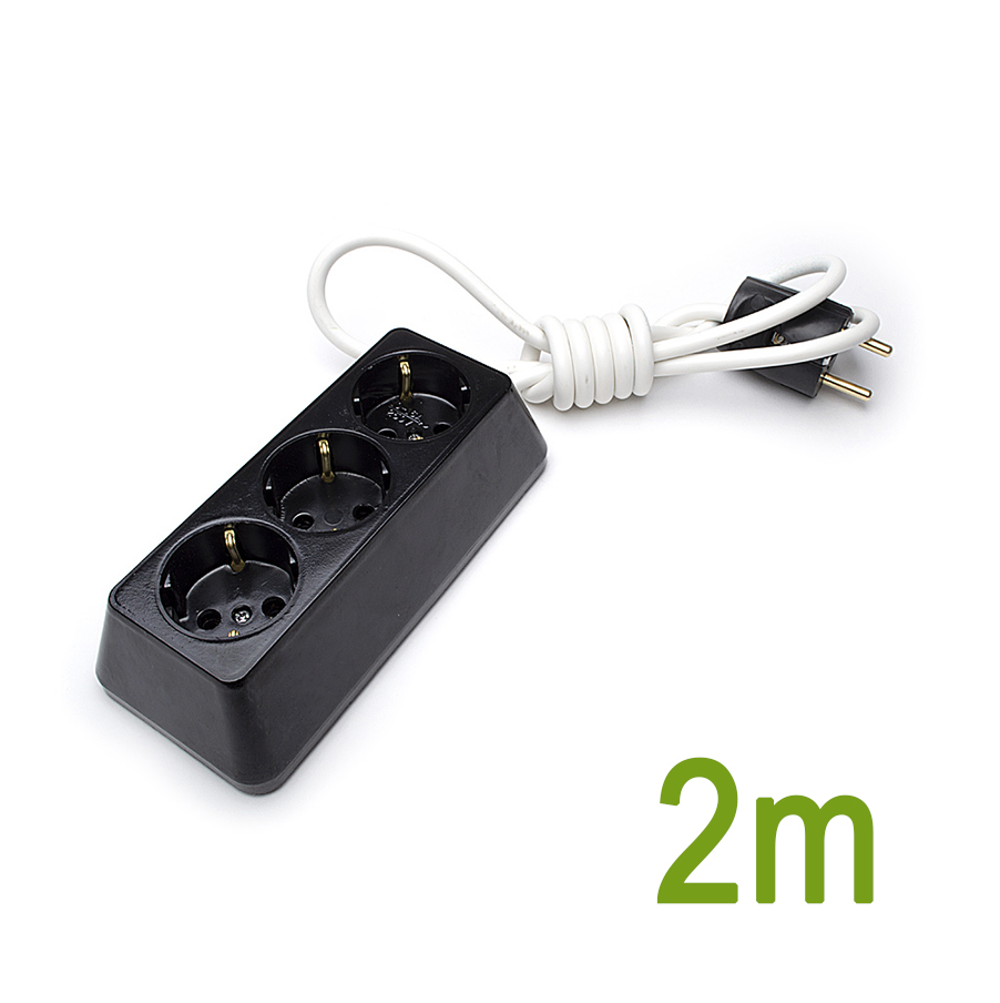 Подвижен контакт с кабел 2 м. /3х1,5кв.мм/, Троен, 16А, 250V, Черен, /Трапец,Месинг/