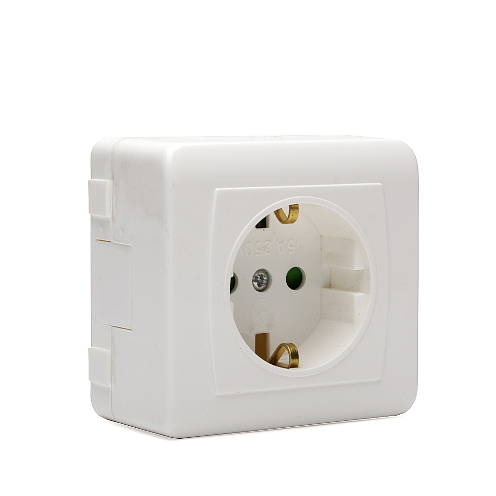 Контакт Мираж НК 2P+T, 16A, 250V, Открит монтаж, Бял