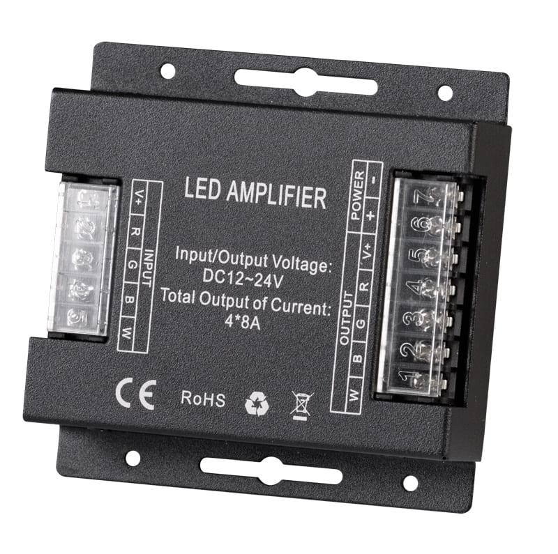 Усилвател за RGBW LED лента 384W(12V) 768W(24V), 12-24V DC, 4х8А
