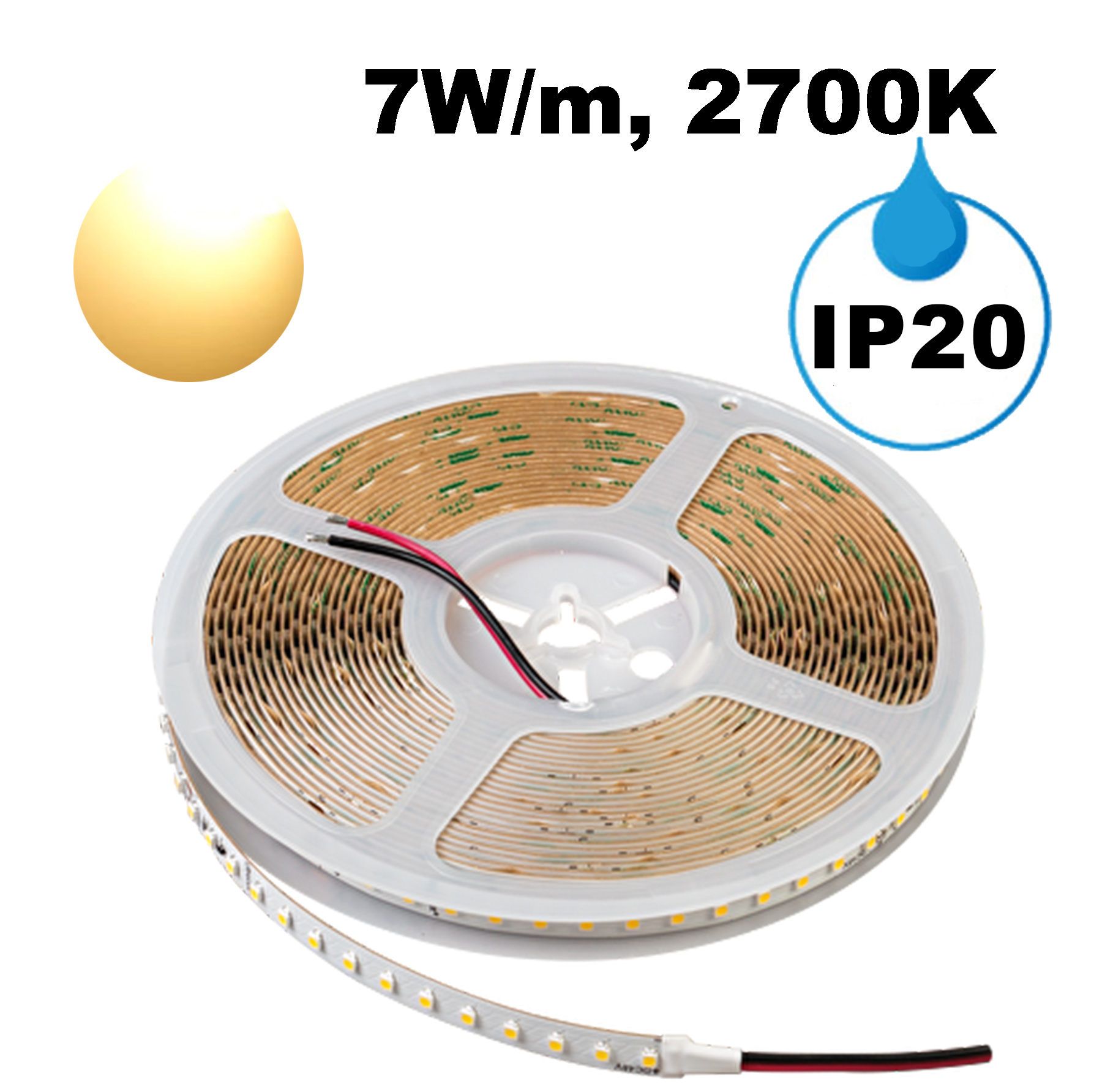 Професионална LED лентa 7W/m, 10m, 2700K, 48V DC, Топло бяла светлина, Неводоустойчива, 112 LEDs/m 120°, SMD 3528