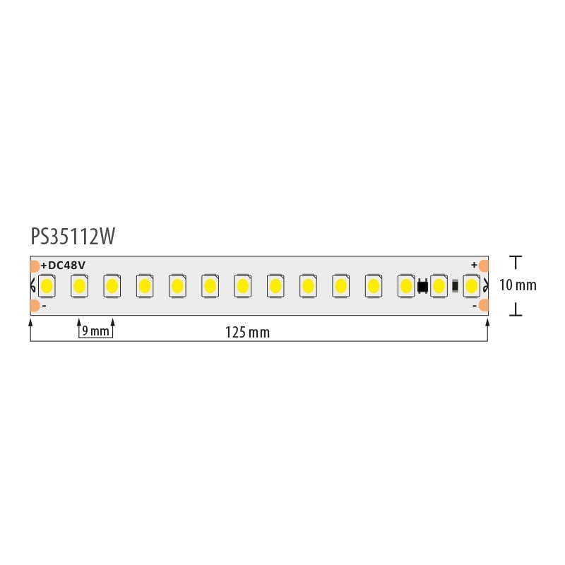 Професионална LED лентa 7W/m, 10m, 2700K, 48V DC, Топло бяла светлина, Неводоустойчива, 112 LEDs/m 120°, SMD 3528