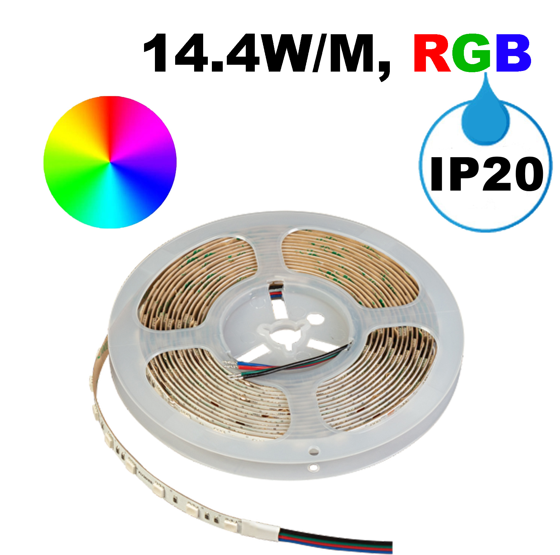 Професионална LED лента 14.4W/m, 5м, RGB, 24V DC, Неводоустойчива, 60 LEDs/m, 120°, SMD 5050