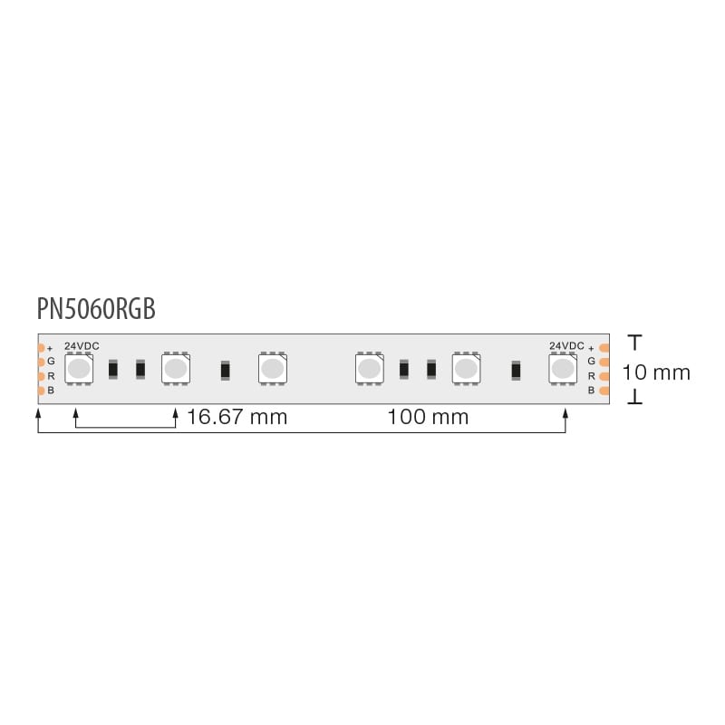 Професионална LED лента 14.4W/m, 5м, RGB, 24V DC, Неводоустойчива, 60 LEDs/m, 120°, SMD 5050