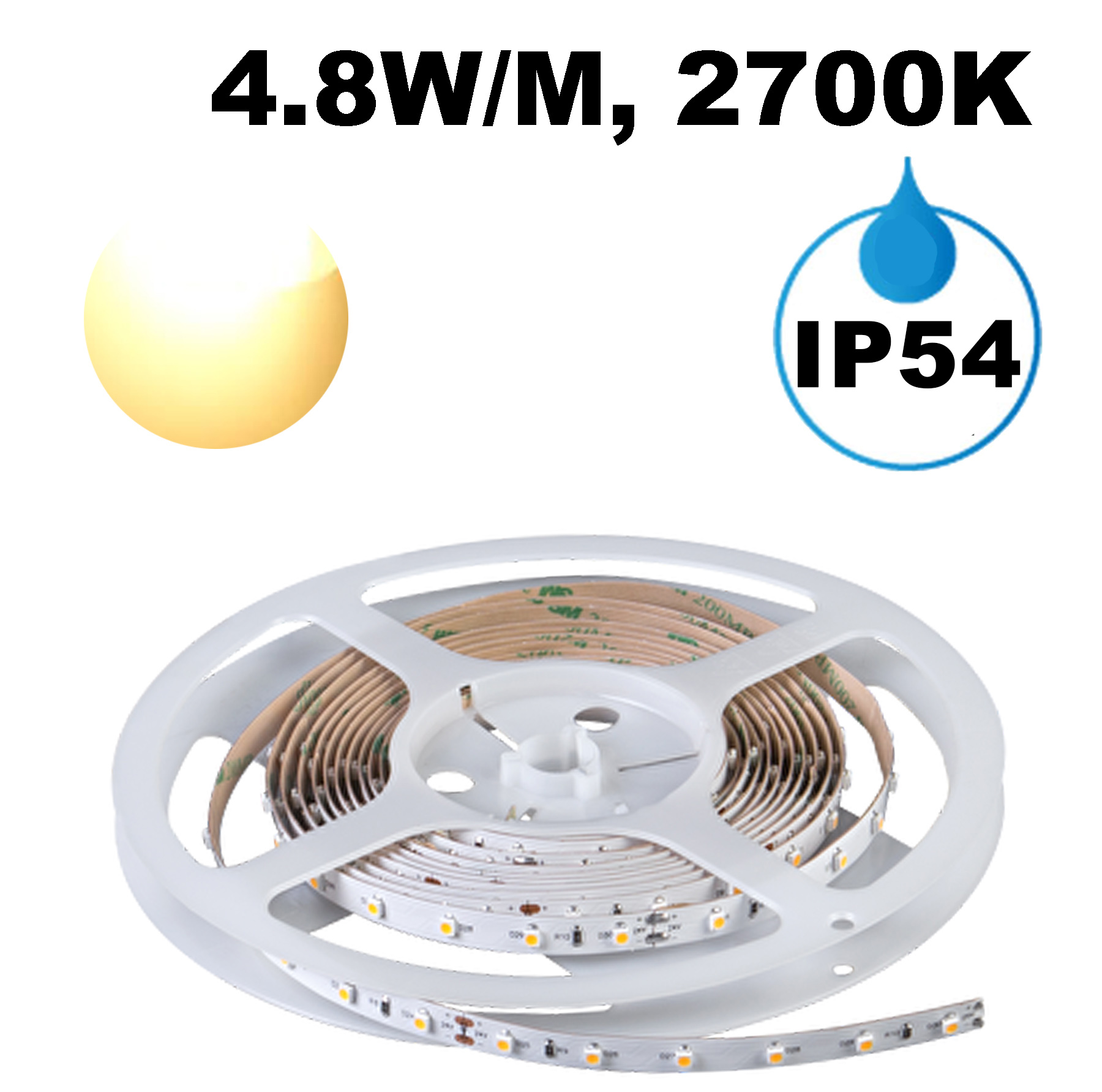ПРОФЕСИОНАЛНА LED ЛЕНТА 4.8W/M, 2700K, 24V DC, 60LEDS/M, SMD3528, IP54