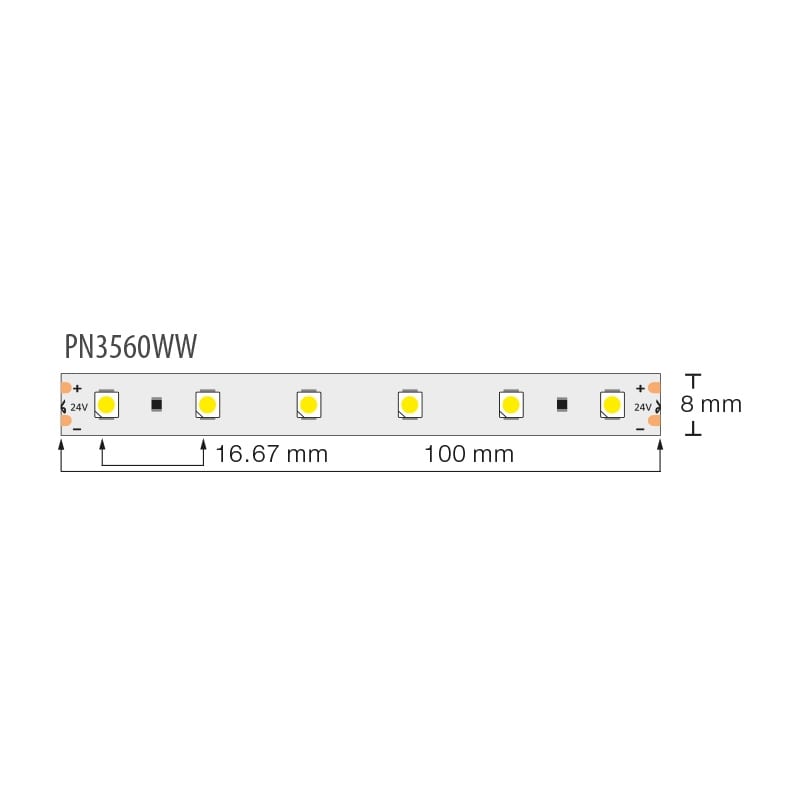 ПРОФЕСИОНАЛНА LED ЛЕНТА 4.8W/M, 2700K, 24V DC, 60LEDS/M, SMD3528, IP54