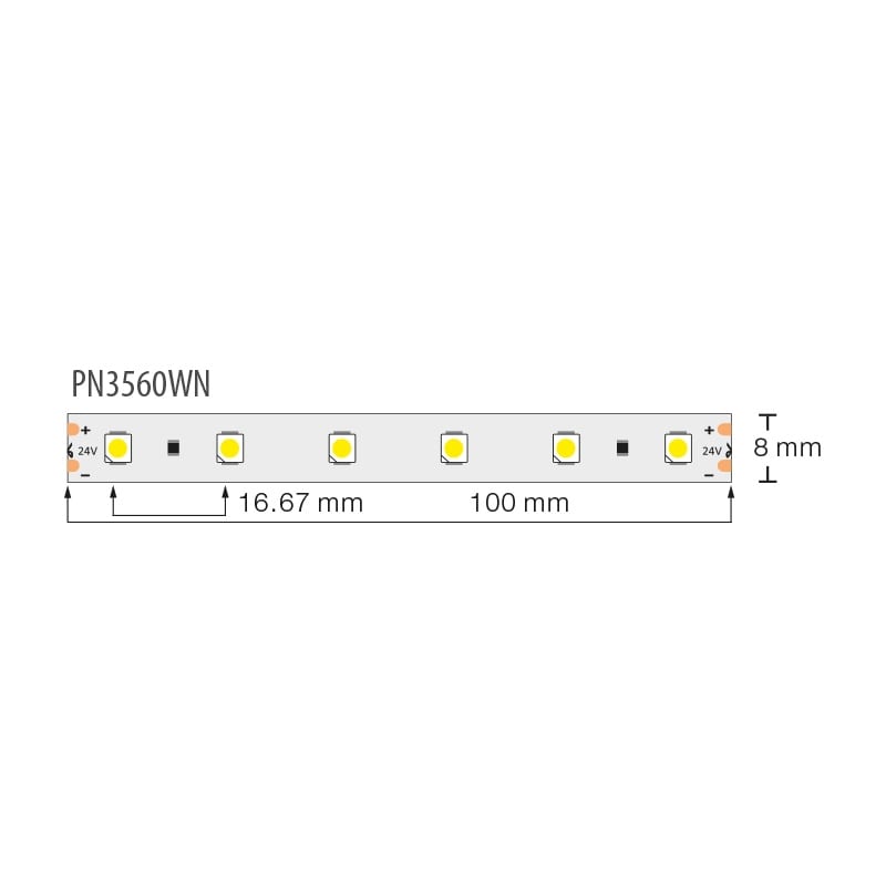 Професионална LED лента 4.8W/m, 5м, 4200K, 24V DC, Неутрално бяла светлина, Водоустойчива IP54, 60 LEDs/m, 24V DC, 120°, SMD 3528