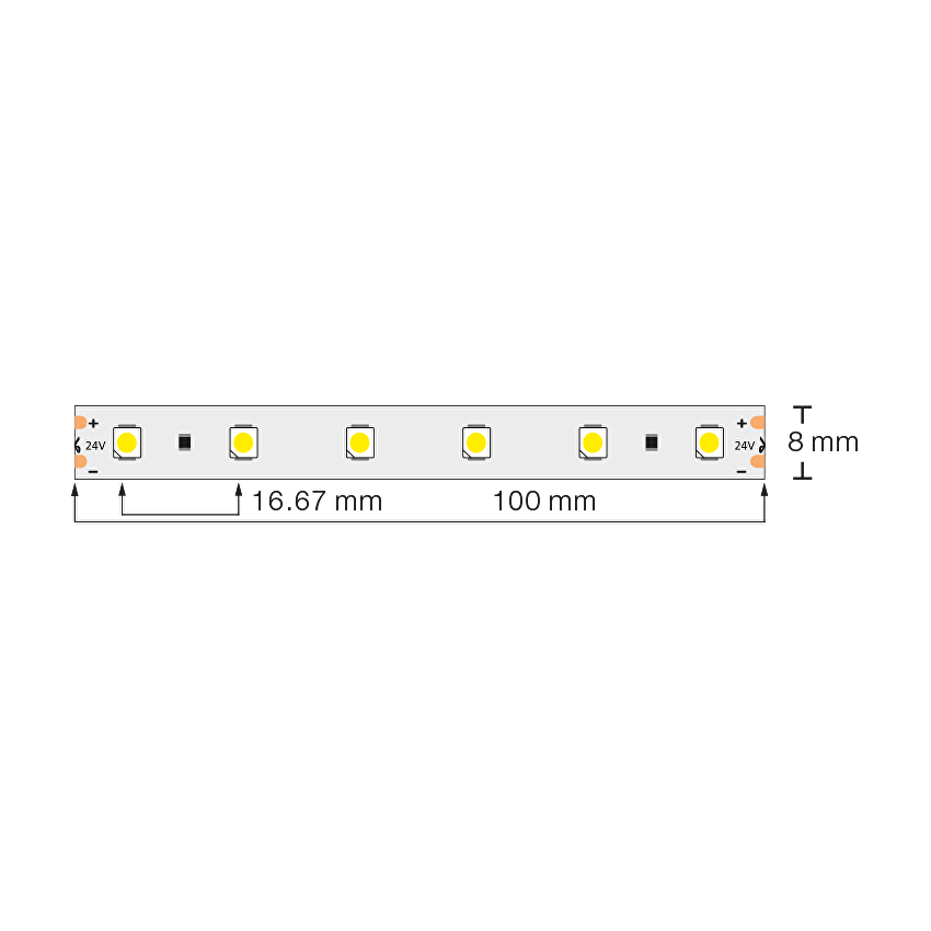Професионална LED лента 4.8W/m, 5м, 2700K, 24V DC, Топло бяла светлина, Неводоустойчива, 60 LEDs/m, 24V DC, 120°, SMD 3528
