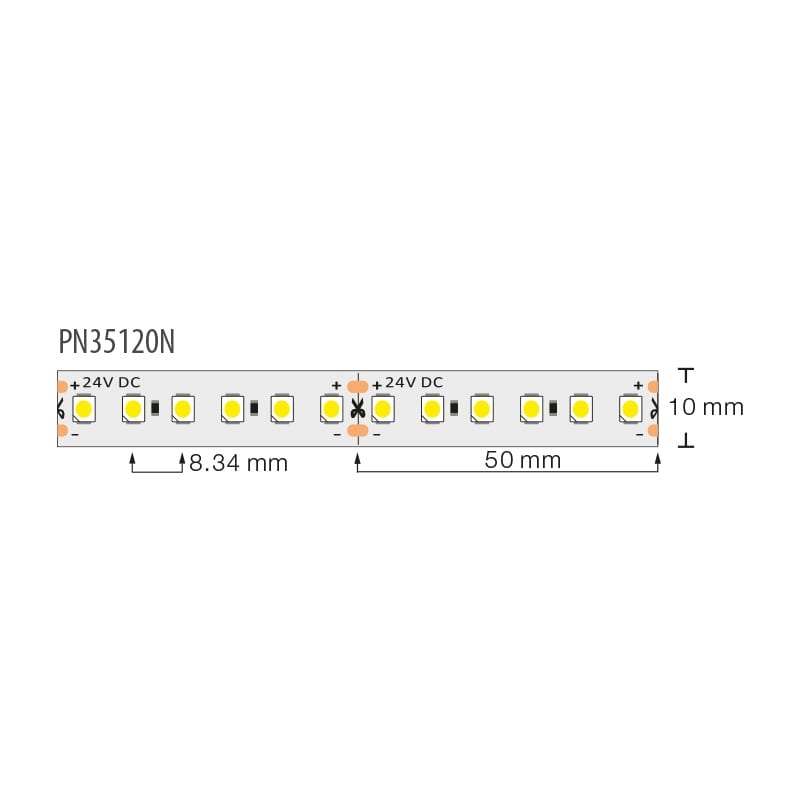 Професионална LED лента 9.6W/m, 5м, 4200K, 24V DC, Неутрално бяла светлина, Неводоустойчива, 120 LEDs/m, 120°, SMD 3528