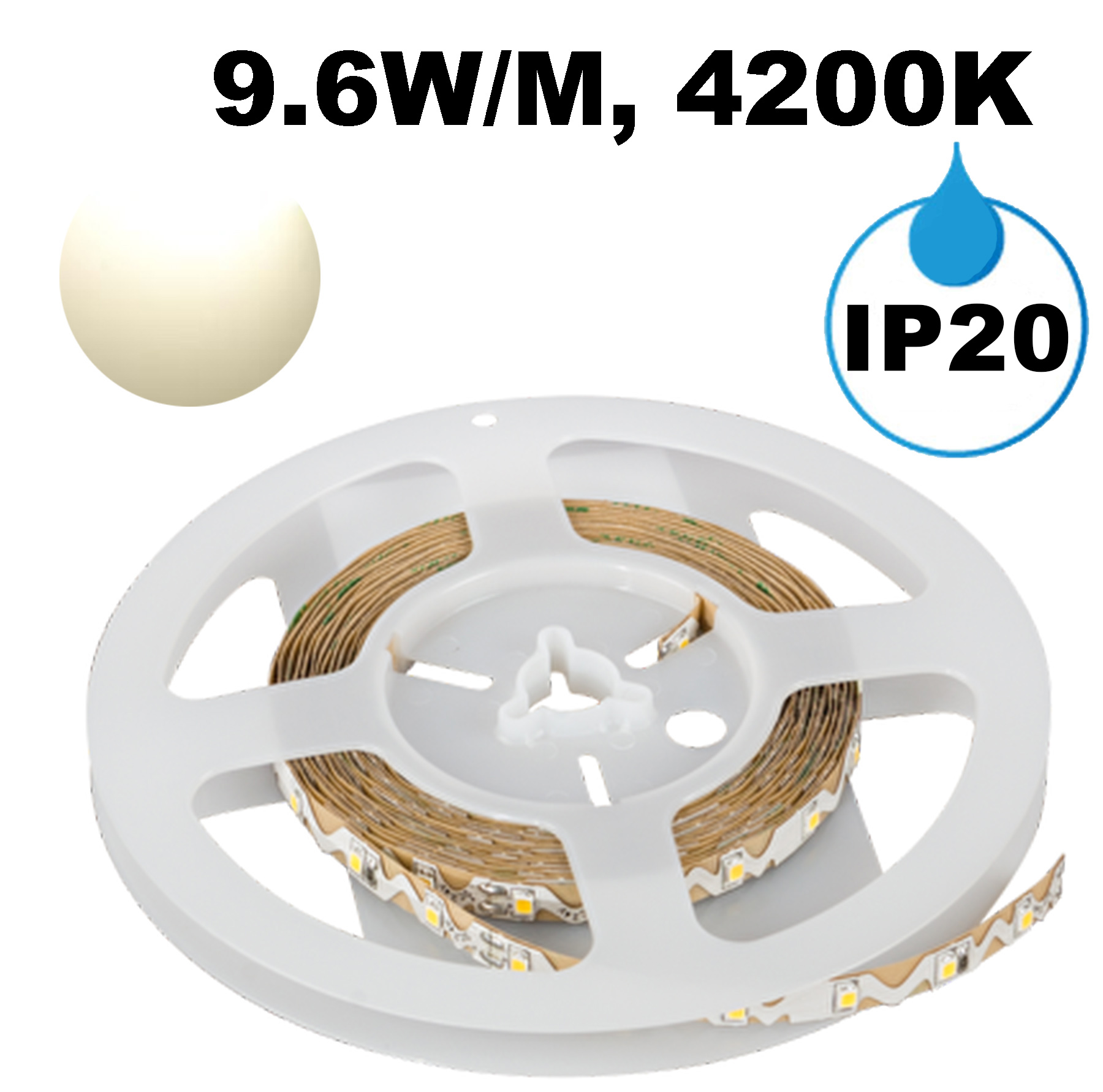Професионална LED лента 9.6W/m, 5м, 4200K, 24V DC, Неутрално бяла светлина, Неводоустойчива, 60 LEDs/m, 120°, SMD 2835