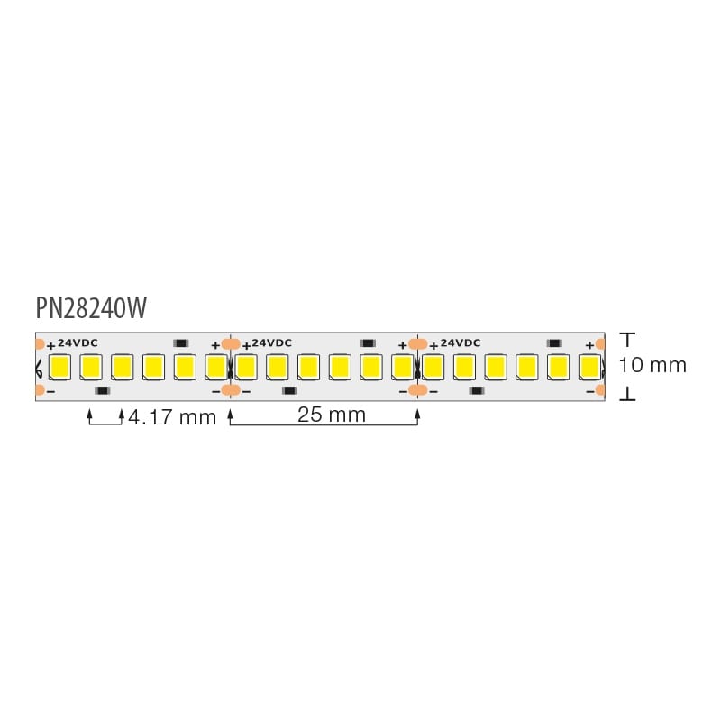 Професионална LED лента 19.2W/m, 5м, 2700K, 24V DC, Топло бяла светлина, Неводоустойчива, 240 LEDs/m, 120°, SMD 2835