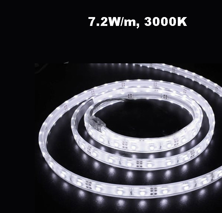LED лента 7.2W/m, 3000K, 5м, 12V DC, Топло бяла светлина, Водоустойчива IP65, 30 LEDs/m, 120°, SMD 5050