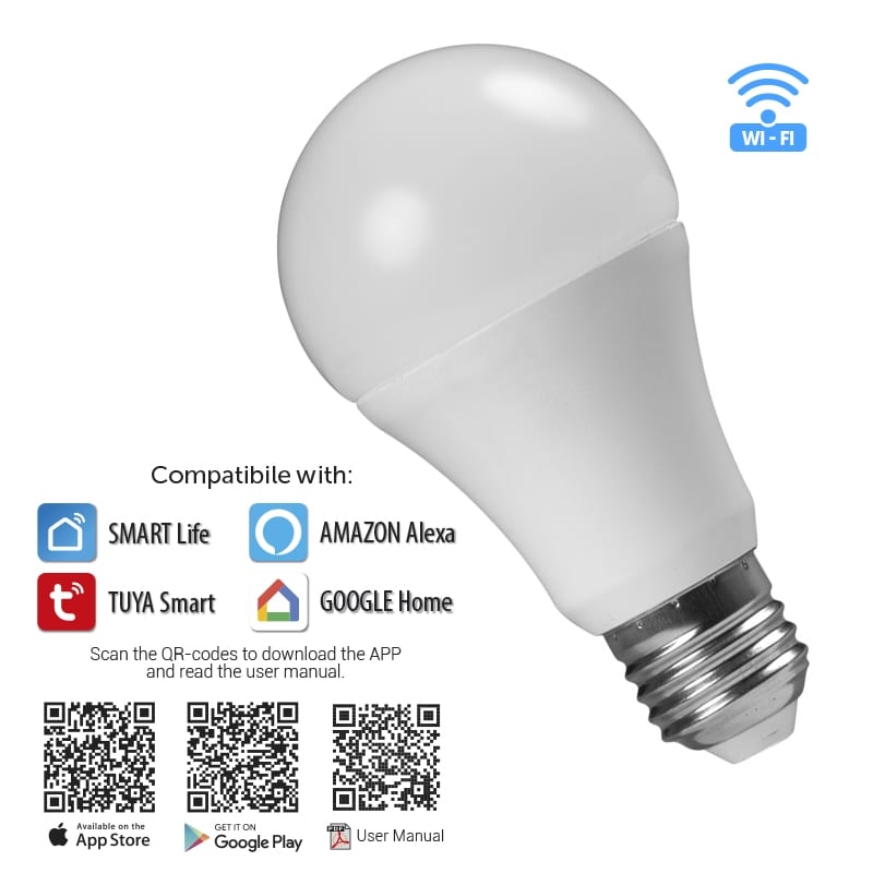 WiFi Smart LED крушка 8W, E27, RGB+4200K, 270°, 220V-240V AC